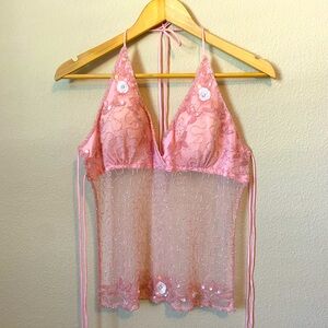2000’s pink beaded halter toptop